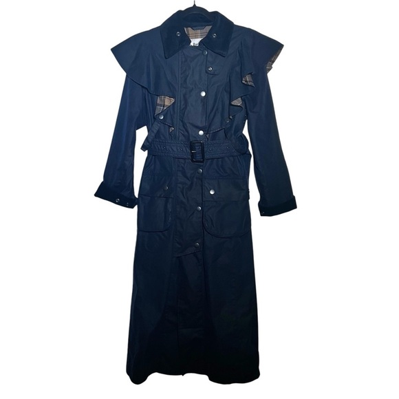 Barbour x Chloé Navy Blue Dany Dani Ruffled Waxed Trench Coat Chloe US 2 - Picture 1 of 16